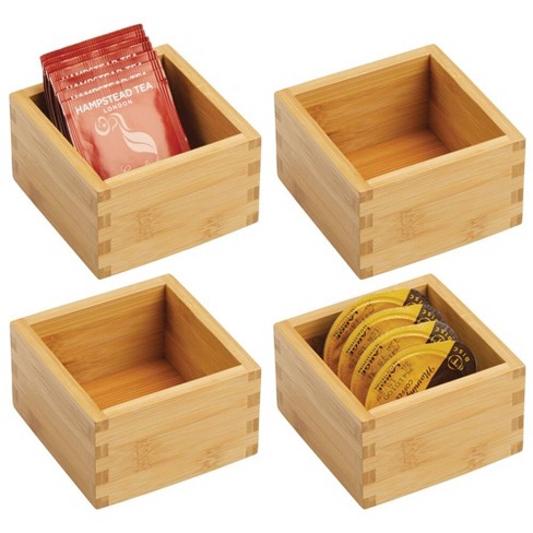 mDesign Formbu Natural Bamboo Kitchen Storage Bin Container Organizer Box, 4 Pack - 4 x 4 x 2.36