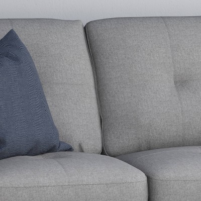 Contemporary Gray Tufted Sofa with Sloped Arm and Wood Legs