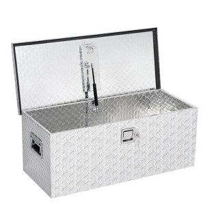 Truck Bed Tool Box, Aluminum Diamond Plate ToolBox for Pick Up Truck RV Trailer, Trailer Toolboxs Storage With Lock and Keys, Side Handle - 1 of 4