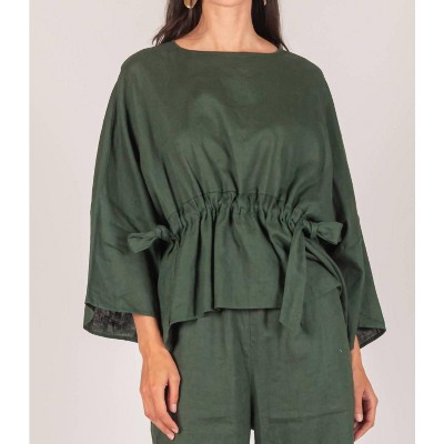 Women's Washed Linen Long Sleeve Waist Tie Top - Before You