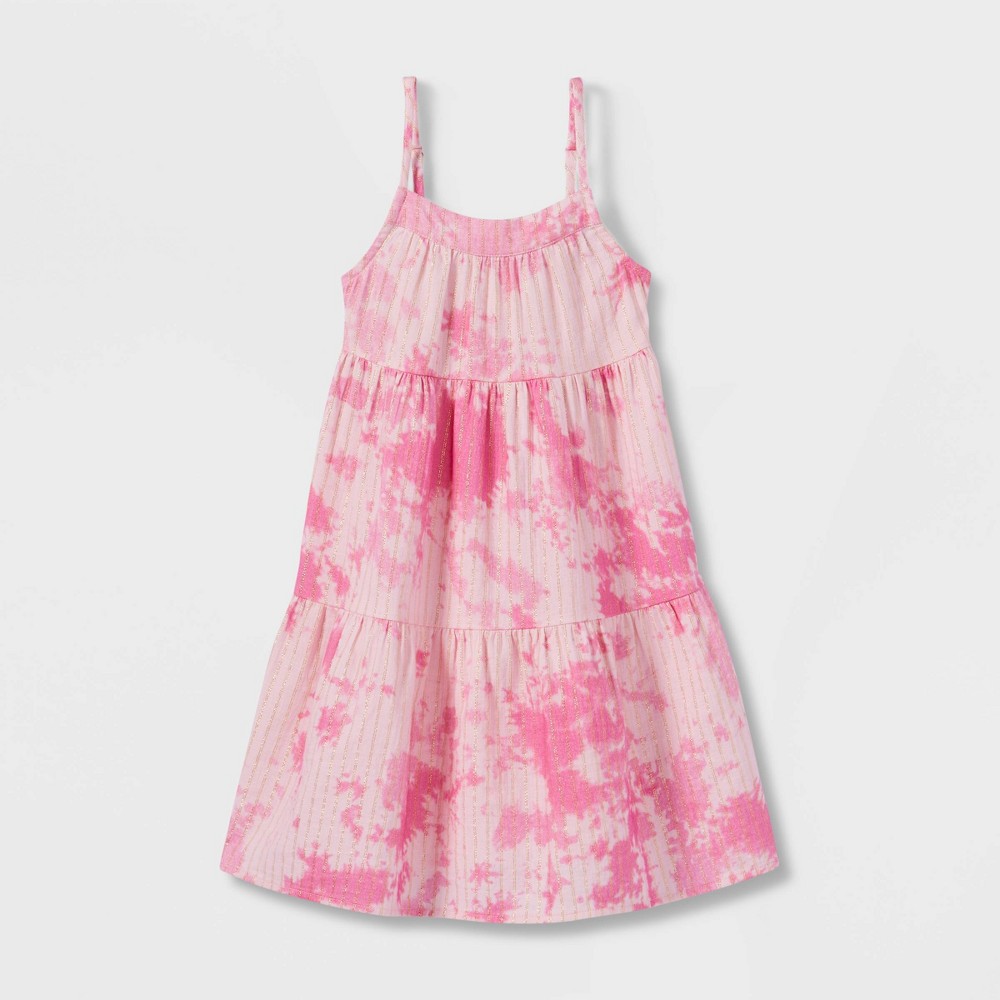 size 12 Months Toddler Girls' Tie-Dye Tiered Tank Dress - Cat & Jack Pink 12M