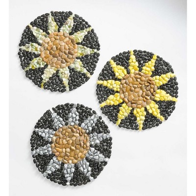 Plow & Hearth - Cheerful & Colorful Sunflower Outdoor Garden Stepping Stones, Set of 3