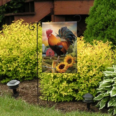 Fancy Rooster Summer Garden Flag with Sunflowers