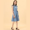 Allegra K Women's Cotton Ruffled Cap Sleeve Tie Waist Button Casual Office Shirt Dress - 3 of 4