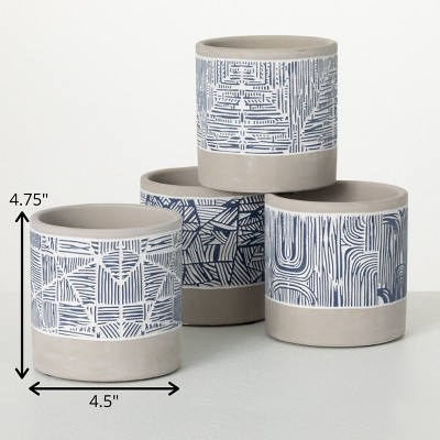 10.5" Gray and Blue Abstract Cement Planter Set