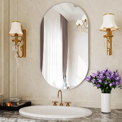 Oval Bathroom Mirror for Over Sink, Black Wall Mounted Decor Mirror, Decorative Oval Wall Mirror