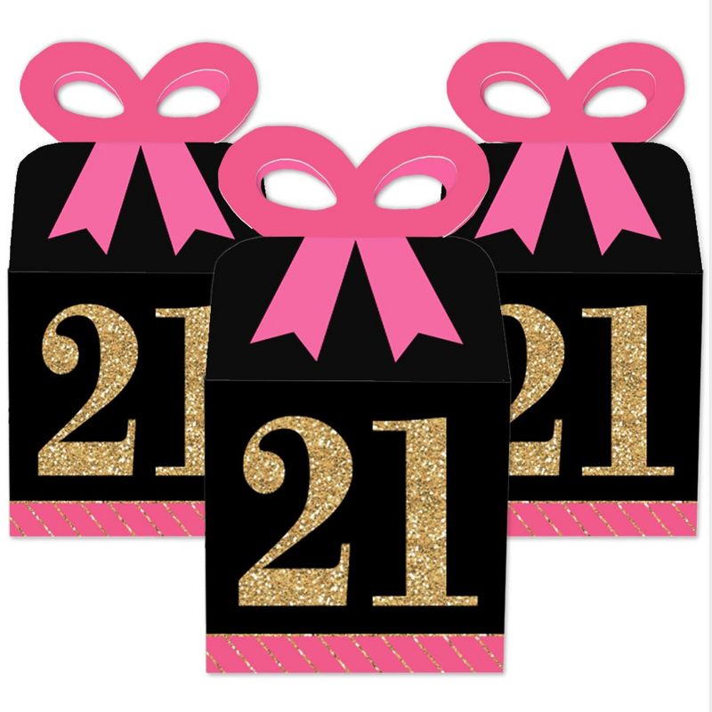 Big Dot of Happiness Finally 21 Girl - Square Favor Gift Boxes - 21st Birthday Party Bow Boxes - Set of 12, 2 of 9
