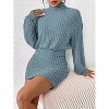 Long Lantern Sleeve Ribbed Knit Sweater Dress, Turtle Neck Bodycon Mini Pullover Dress for Women, Fall and Winter Fashion Light Blue - 4 of 4