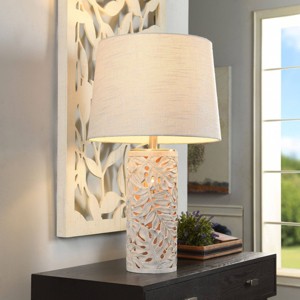 Hevea Cream Coastal Table Lamp Pierced Leaf Design Weathered Cream Finish - StyleCraft - 1 of 4