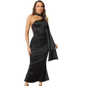 Allegra K Women's Elegant Satin One-Shoulder Backless Bridesmaid Cocktail Party Maxi Dress
