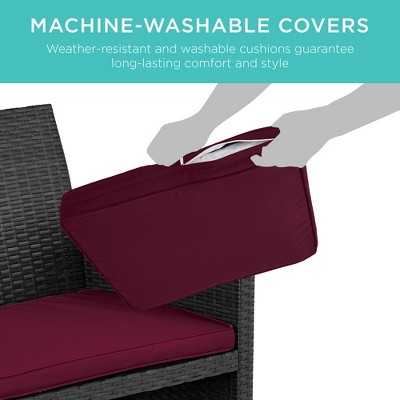 Black and Deep Burgundy Wicker 4-Piece Patio Conversation Set with Cushions