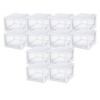 Sterilite 27 Quart Plastic Stackable Storage Container Bin w/Built-in Handles and Removable Lids, Clear Base w/White Frame