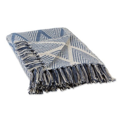 50"x60" Diamond Throw Blanket Denim Blue - Design Imports: Cotton Woven, Hypoallergenic, Machine Washable