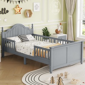 SeaCamel Full Size Wood Platform Bed with Headboard & Footboard: Sturdy Gray Frame for Kids' Rooms, Low-Profile Safety Design - 1 of 4