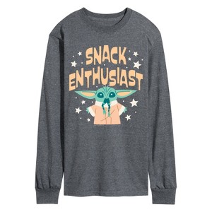 Men's - Star Wars - The Mandalorian Snack Enthusiast Grogu Long Sleeve Graphic T-Shirt - 1 of 4