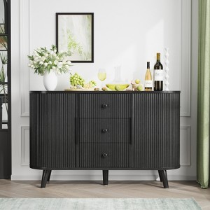 Buenhomino 47" Sideboard Buffet Cabinet, Fluted Storage Cabinet with 2 Sliding Tambour Doors and 3 Drawers for Living Room, Entryway, Hallway, Walnut - 1 of 4