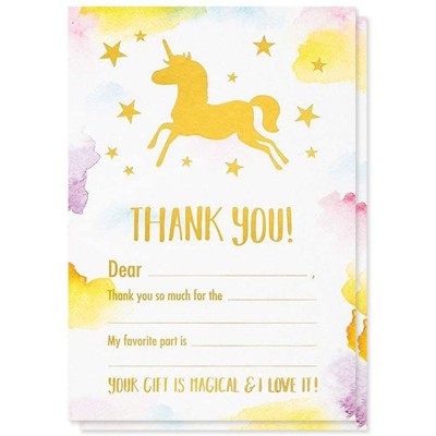 Best Paper Greetings 50 Pack Unicorn Thank You Cards with Envelopes, Pastel Gold Foil Design (4 x 6 In)