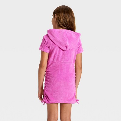 Cat & Jack Girls' Side Cinched Terry Zip-Up Swimsuit Cover-Up - Cat & Jack™ Purple S — фото 2