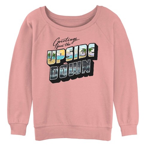 Junior's Stranger Things Tropical Upside Down Greetings Sweatshirt - image 1 of 3