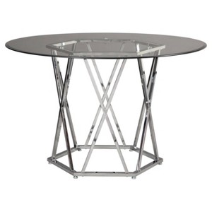 Signature Design by Ashley Madanere Round Dining Room Table Chrome: 4-Seat Glass Top, Pedestal Base, 47" Width - 1 of 3