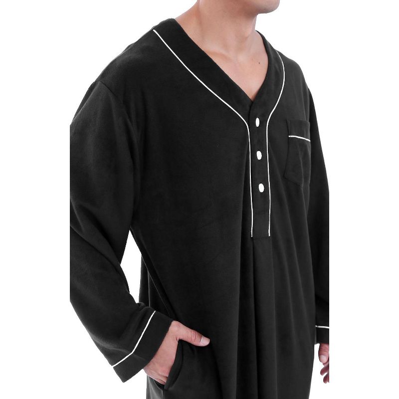 Men's Soft Plush Fleece Sleep Shirt, Warm Long Henley Night Shirt Pajamas, 3 of 6