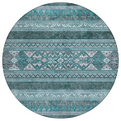 Teal Blue Ivory And Gray Southwestern Washable Indoor Outdoor Area Rug