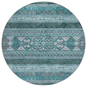 Teal Blue Ivory And Gray Southwestern Washable Indoor Outdoor Area Rug - 1 of 4