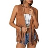 Women's Vest Studded Tassel Outerwear Open Front Sleeveless Faux Suede Vest - 2 of 4