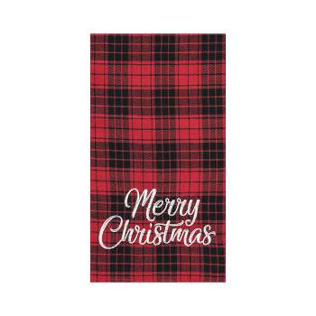 C&F Home 27" x 18" "Merry Christmas" Sentiment on Red and Black Plaid Background Cotton Embroidered Woven Kitchen Towel Decor Decoration
