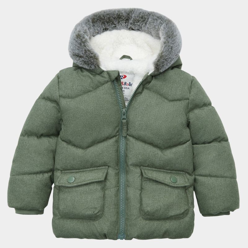 Rokka&Rolla Infant Boys' Puffer Coat Baby Hooded Winter Jacket-Pine Green, size 9-12 Months