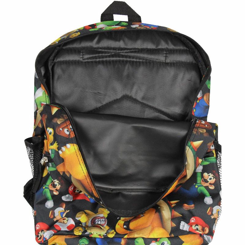 Nintendo Super Mario Bros.Backpack All Over Character Print 16" Kids School Bag Black, 3 of 4