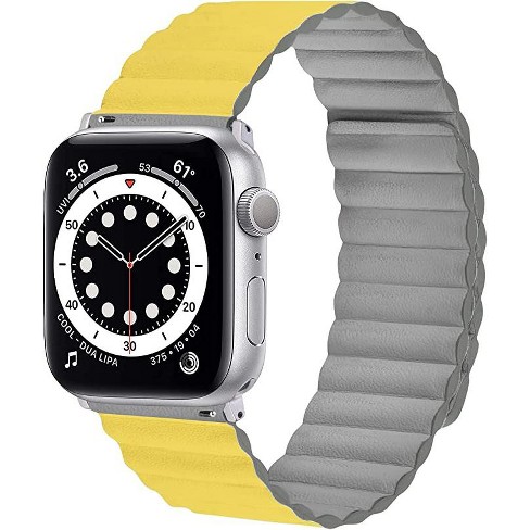 Worryfree Gadgets Reversible Leather Magnetic Band For Apple Watch 38 40 41mm Yellow Gray Target