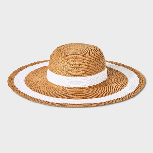 Striped Straw Floppy Hat - Shade & Shore™ Brown/White