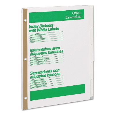 Office Essentials Index Dividers w/White Labels 5-Tab Letter 5 Sets 11336