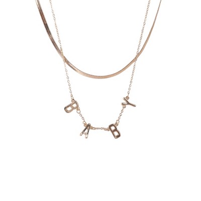 Slickblue Women's Pendant Necklace, Gold "Baby" Letter Charm on Double Snake Chain, Chic Style, 15-16"