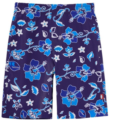 City Threads Boys Recycled Polyester UPF 50+ Soft Stretch Below-the-Knee Printed Swim Board Shorts | Blue Hawaii - 8Y