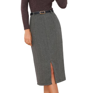 INSPIRE CHIC Women's Fall Winter High Waisted Back Elastic with Belt Work Office Midi Skirts - 1 of 4