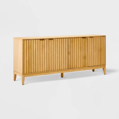 59 in. Yellow Wood TV cabinet TV Console table with Doors, Removable Glass  shelves and LED light Fits TV's up to 60 in.