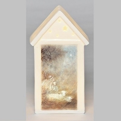 Roman 7.5" Pre-Lit Ivory LED Building Christmas Tabletop Decor