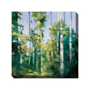 Cottage Garden West of The Wind Creek Birches Green, Yellow, White 24 x 24 Inch Waterproof Gallery Wrapped Canvas, Outdoor Garden, Yard, Patio All - 1 of 2