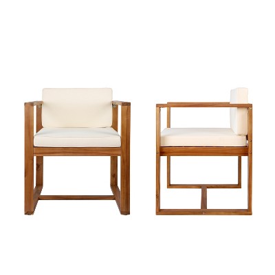 Infurnic Patio Dining Chairs Set of 2 Wood Dining Chairs Stylish Modern Design for Garden Poolside Balcony, Beige, 24.75"*23"*31.5"