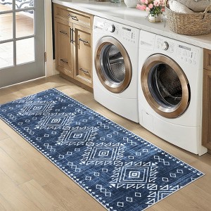 Washable vintage rug. Worn-out geometric, low-pile and soft. Non-slip. For living/bedrooms, offices, nurseries, farmhouses - 1 of 4