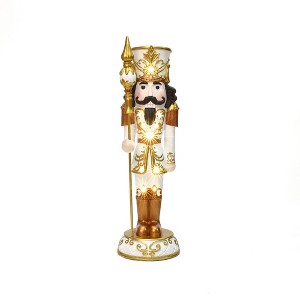 LuxenHome Lighted White and Gold Nutcracker Soldier with Scepter, Battery-Op Christmas Decor - 1 of 4