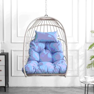 Outdoor Egg Swing Chair PE Rattan Hanging Chair with Cushion Folding Hammock Basket Chair with Metal Chain for Patio Balcony Garden -The Pop Home - 1 of 4