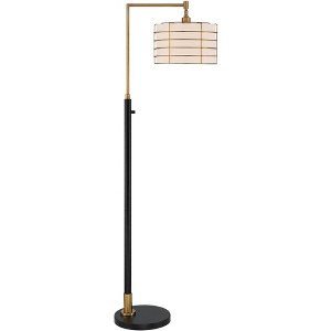 Possini Euro Design Modern Arc Floor Lamp 63 1/2" Tall Warm Gold Black Metal Cage Off-White Linen Shade for Living Room Reading - 1 of 4