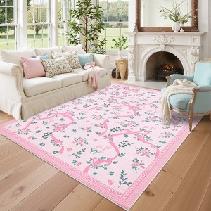 Modern Washable Area Rug for Living Room, Bow-knot Printed Floor Rug with Non Slip Backing, Low Pile Stain Resistant Carpet for Dorm - 1 of 4