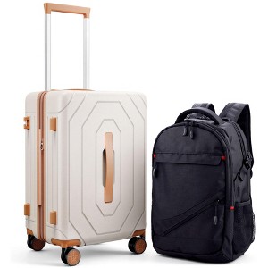 HONGGE Expandable 2-Piece Luggage Set with 100% PC Hardshell, TSA Lock & Spinner Wheels – Includes Carry-On Backpack - 1 of 4