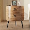 Round Side Table with Drawers Modern Night Stand with Storage Wooden Accent End Table Circle Bedside Table with Metal Legs Bedroom - 3 of 4