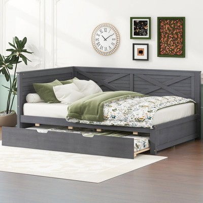 PAGED Twin Size Upholstered Daybed 81" L Modern Wooden Bed Frame with Trundle and 3 Storage Drawers for Bedroom, Living