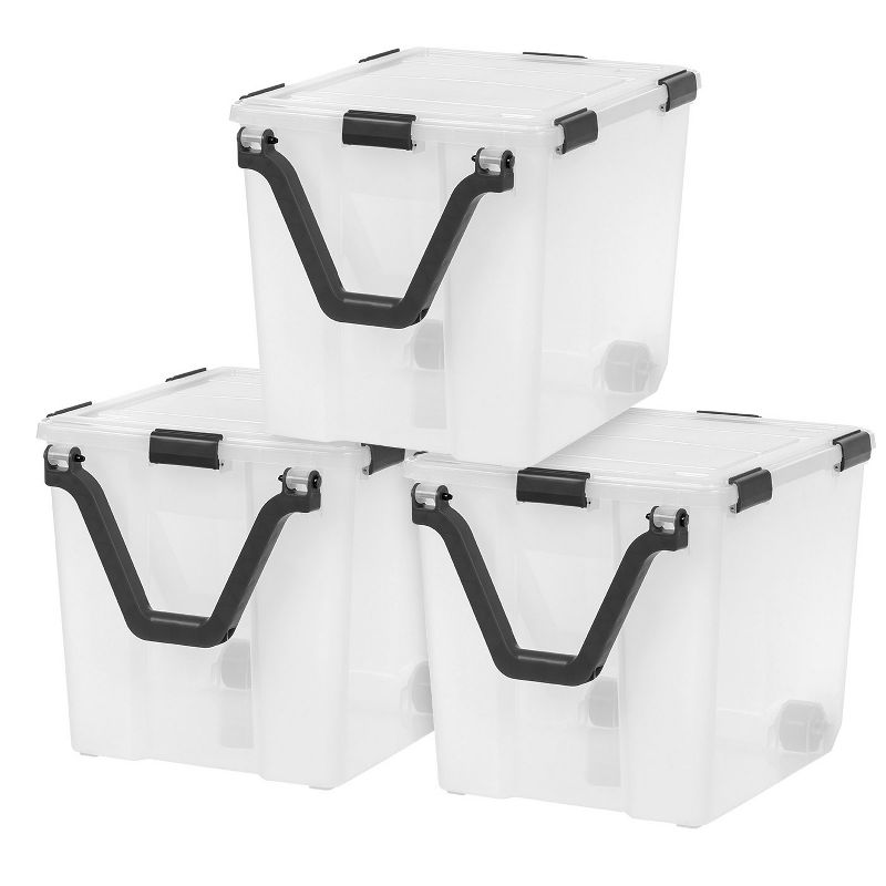 IRIS USA WEATHERPRO Airtight Plastic Storage Bin with Seal Lid, Secure Latching Buckles and 2 Rear Wheels, 1 of 9